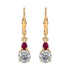 Moissanite & African Ruby Solitaire Lever Back Earring in 18K Vermeil Yellow Gold Plated Sterling Silver 1.94 Ct.