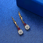 Moissanite & African Ruby Solitaire Lever Back Earring in 18K Vermeil Yellow Gold Plated Sterling Silver 1.94 Ct.