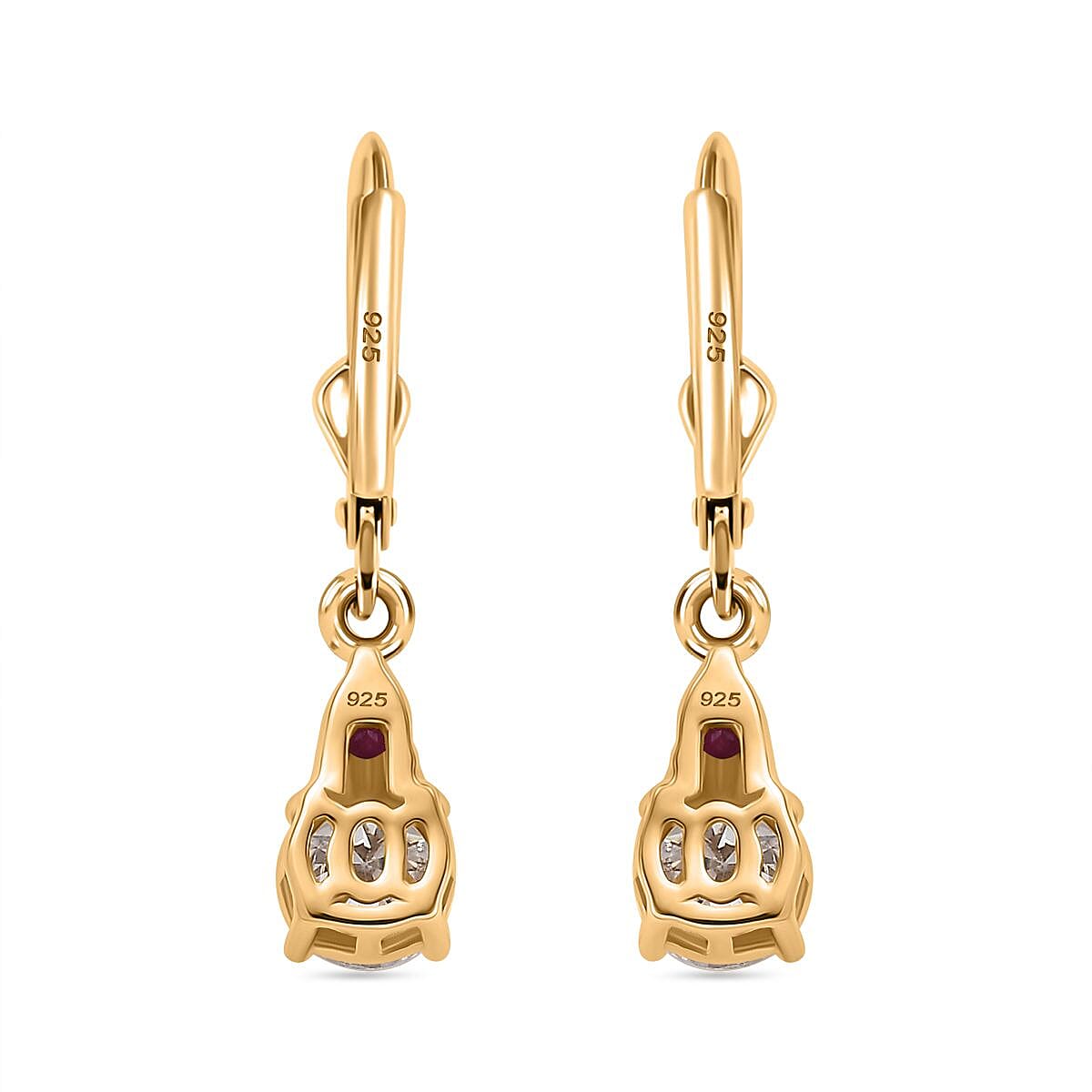 Moissanite &amp; African Ruby Solitaire Lever Back Earring in 18K Vermeil Yellow Gold Plated Sterling Silver 1.94 Ct. 8030963 4