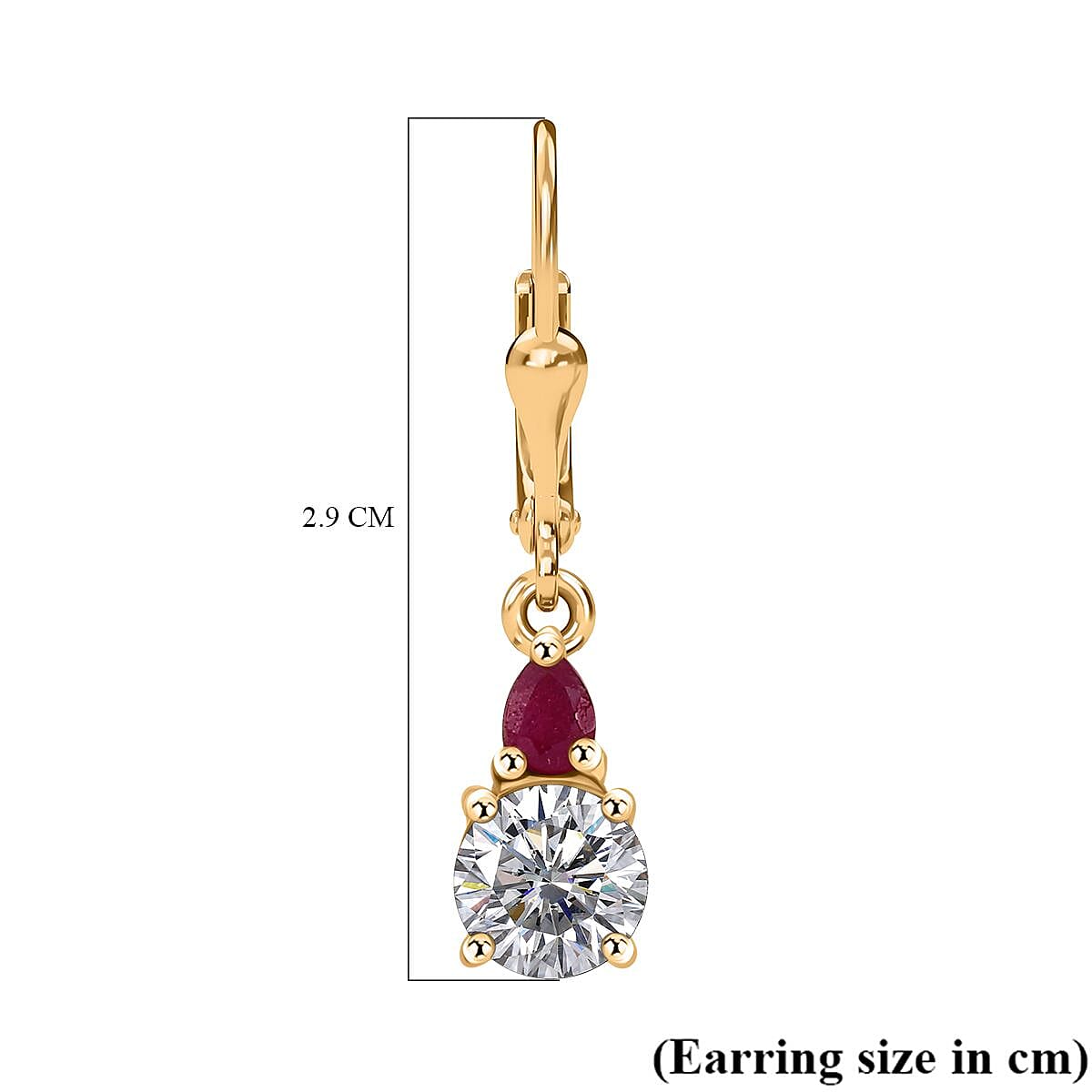 Moissanite &amp; African Ruby Solitaire Lever Back Earring in 18K Vermeil Yellow Gold Plated Sterling Silver 1.94 Ct. 8030963 5