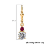 Moissanite & African Ruby Solitaire Lever Back Earring in 18K Vermeil Yellow Gold Plated Sterling Silver 1.94 Ct.