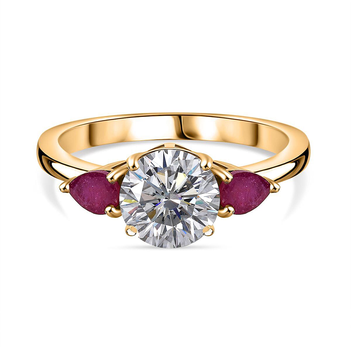 Moissanite &amp; African Ruby Solitaire Ring in 18K Vermeil Yellow Gold Plated Sterling Silver 1.72 Ct. 8030939 0