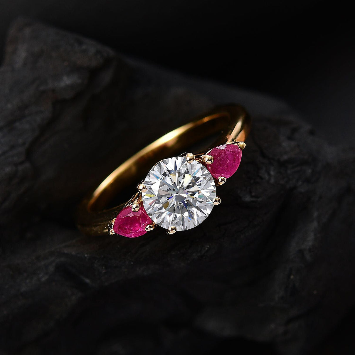 Moissanite &amp; African Ruby Solitaire Ring in 18K Vermeil Yellow Gold Plated Sterling Silver 1.72 Ct. 8030939 1