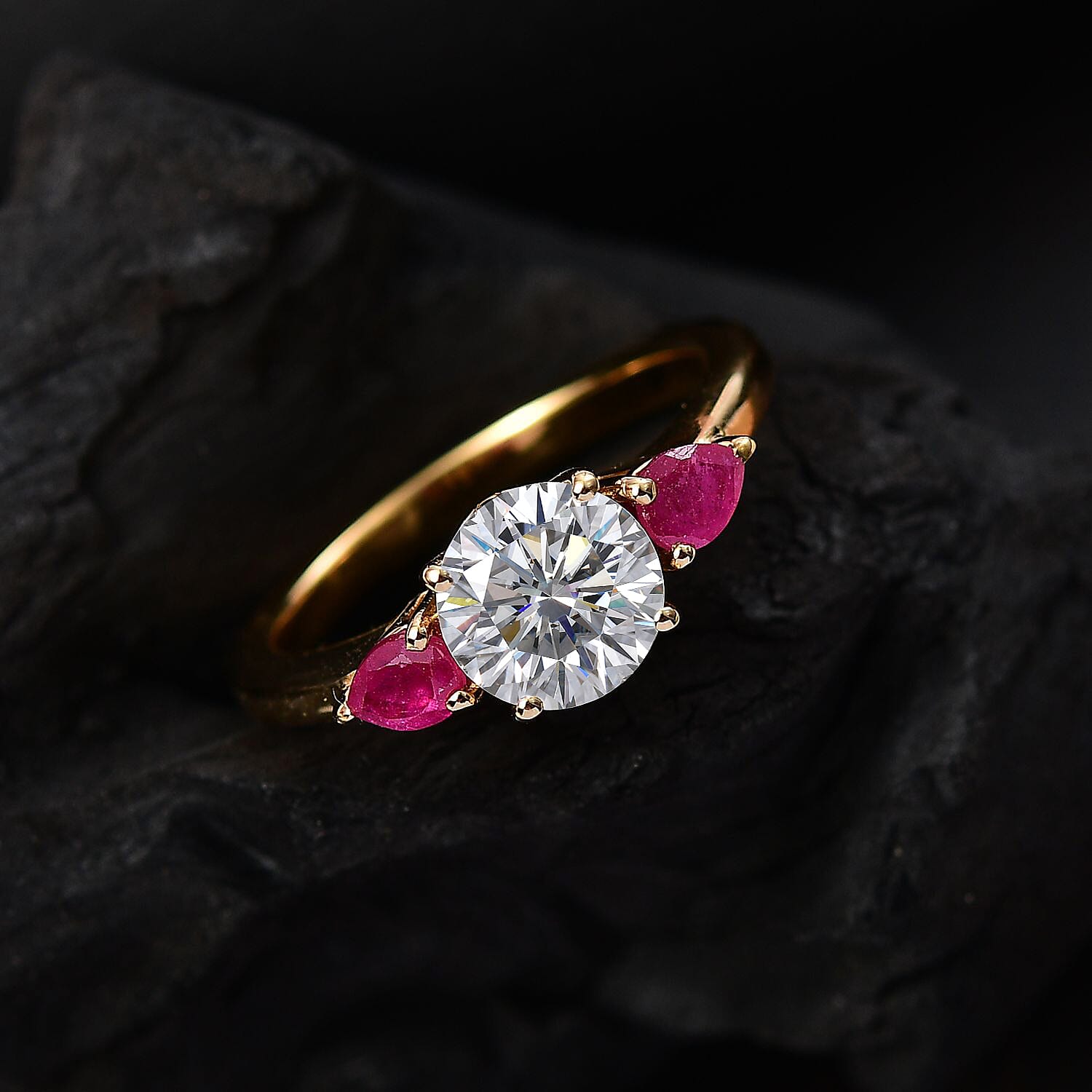 Moissanite &amp; African Ruby Solitaire Ring in 18K Vermeil Yellow Gold Plated Sterling Silver 1.72 Ct. 8030939 1