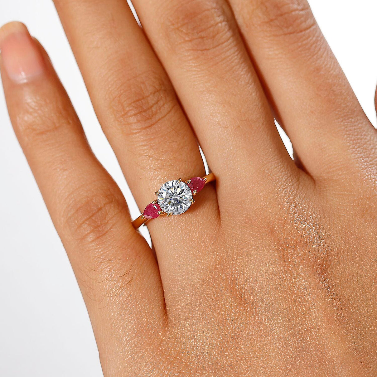 Moissanite &amp; African Ruby Solitaire Ring in 18K Vermeil Yellow Gold Plated Sterling Silver 1.72 Ct. 8030939 2