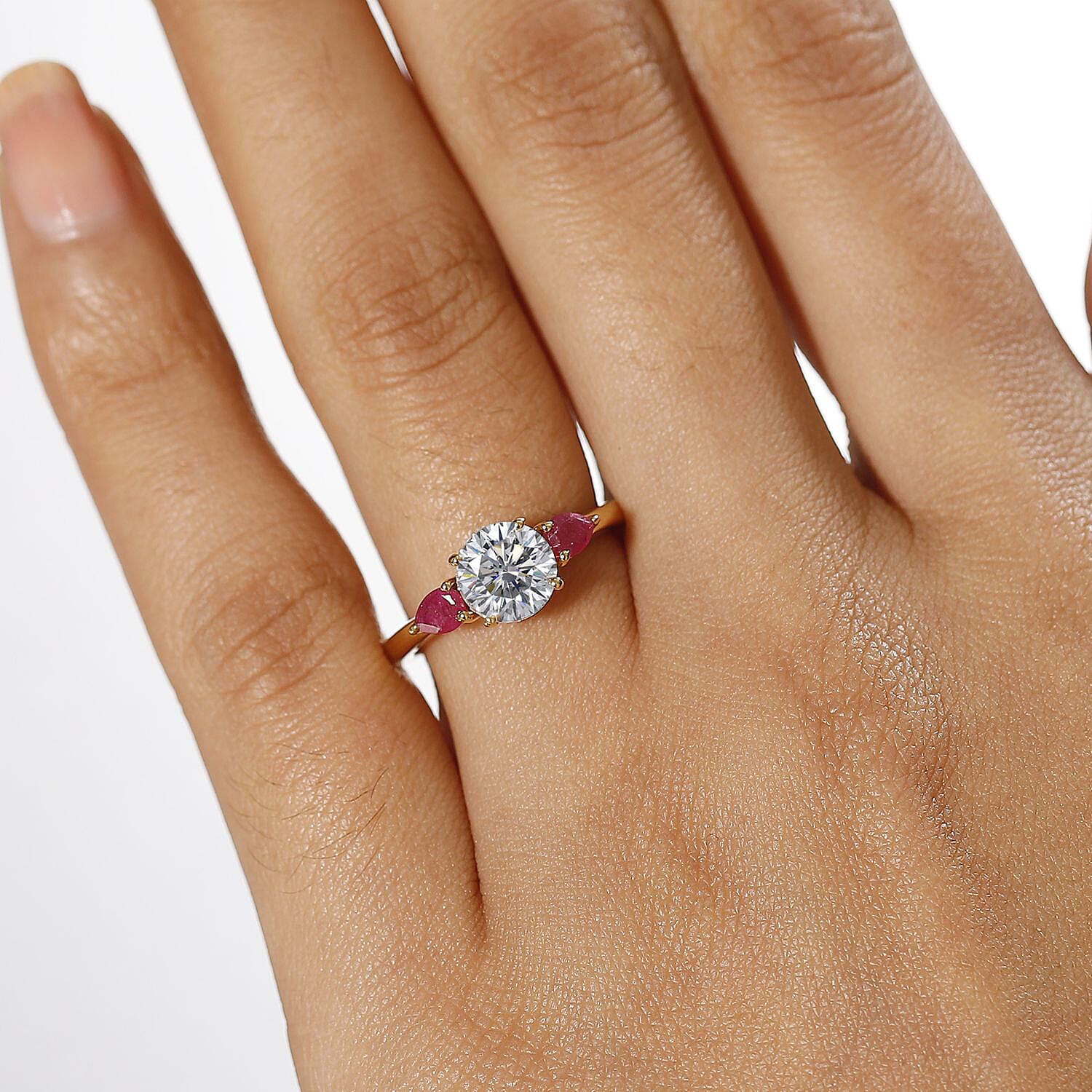 Moissanite &amp; African Ruby Solitaire Ring in 18K Vermeil Yellow Gold Plated Sterling Silver 1.72 Ct. 8030939 2