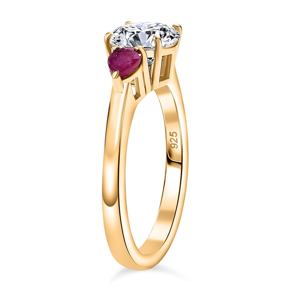 Moissanite &amp; African Ruby Solitaire Ring in 18K Vermeil Yellow Gold Plated Sterling Silver 1.72 Ct. 8030939 3