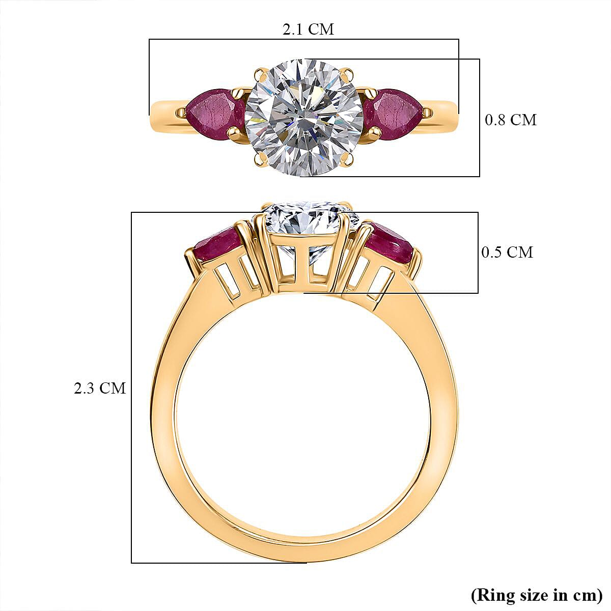 Moissanite &amp; African Ruby Solitaire Ring in 18K Vermeil Yellow Gold Plated Sterling Silver 1.72 Ct. 8030939 5