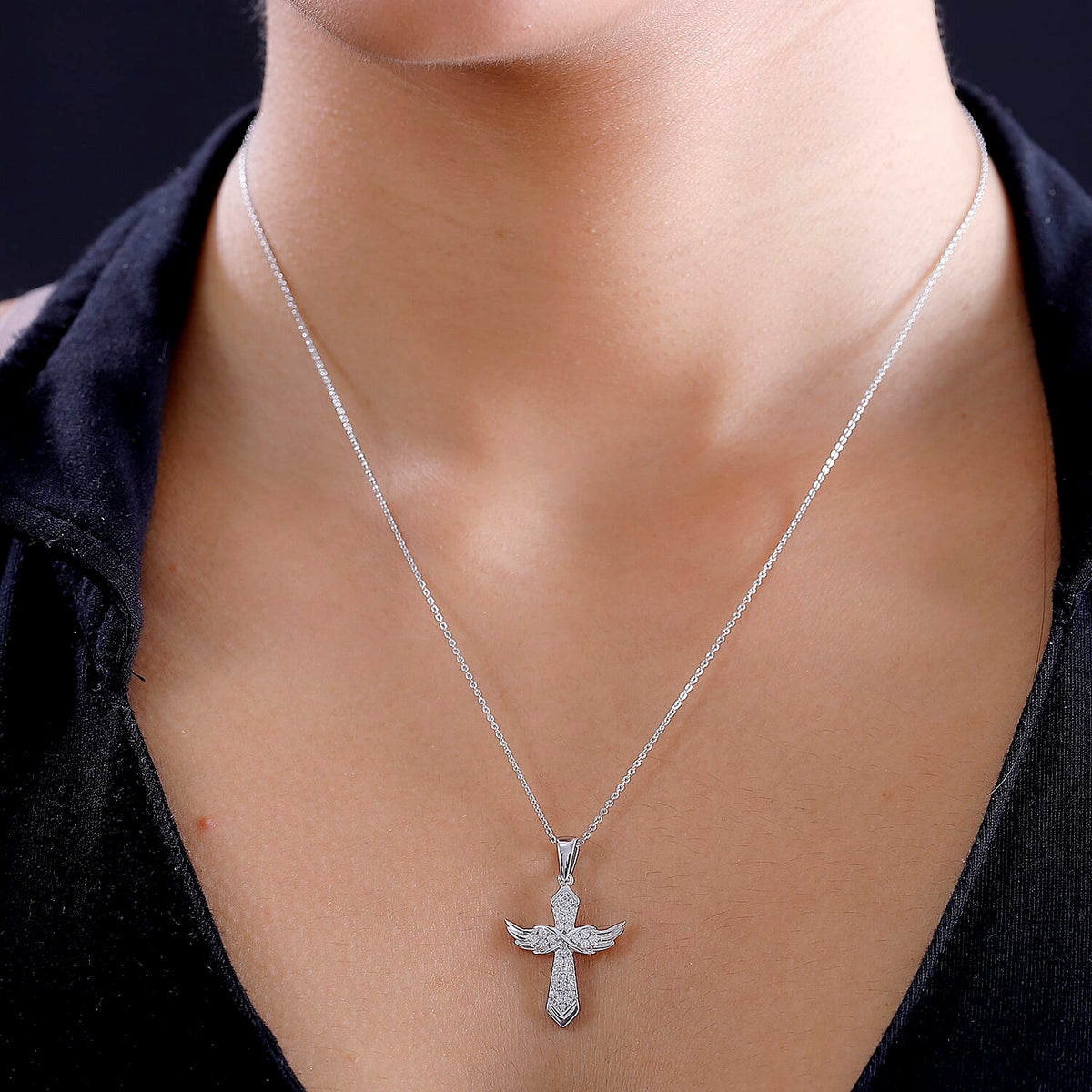 Moissanite Angel Wings Pendant with Chain (Size 20) in Platinum Overlay Sterling Silver 4314788 2