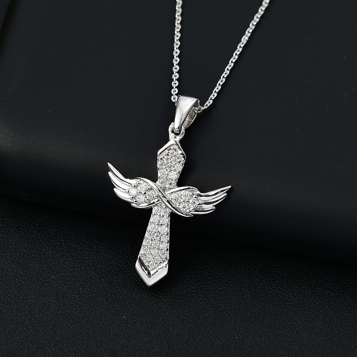 Moissanite Angel Wings Pendant with Chain (Size 20) in Platinum Overlay Sterling Silver 4314788 3