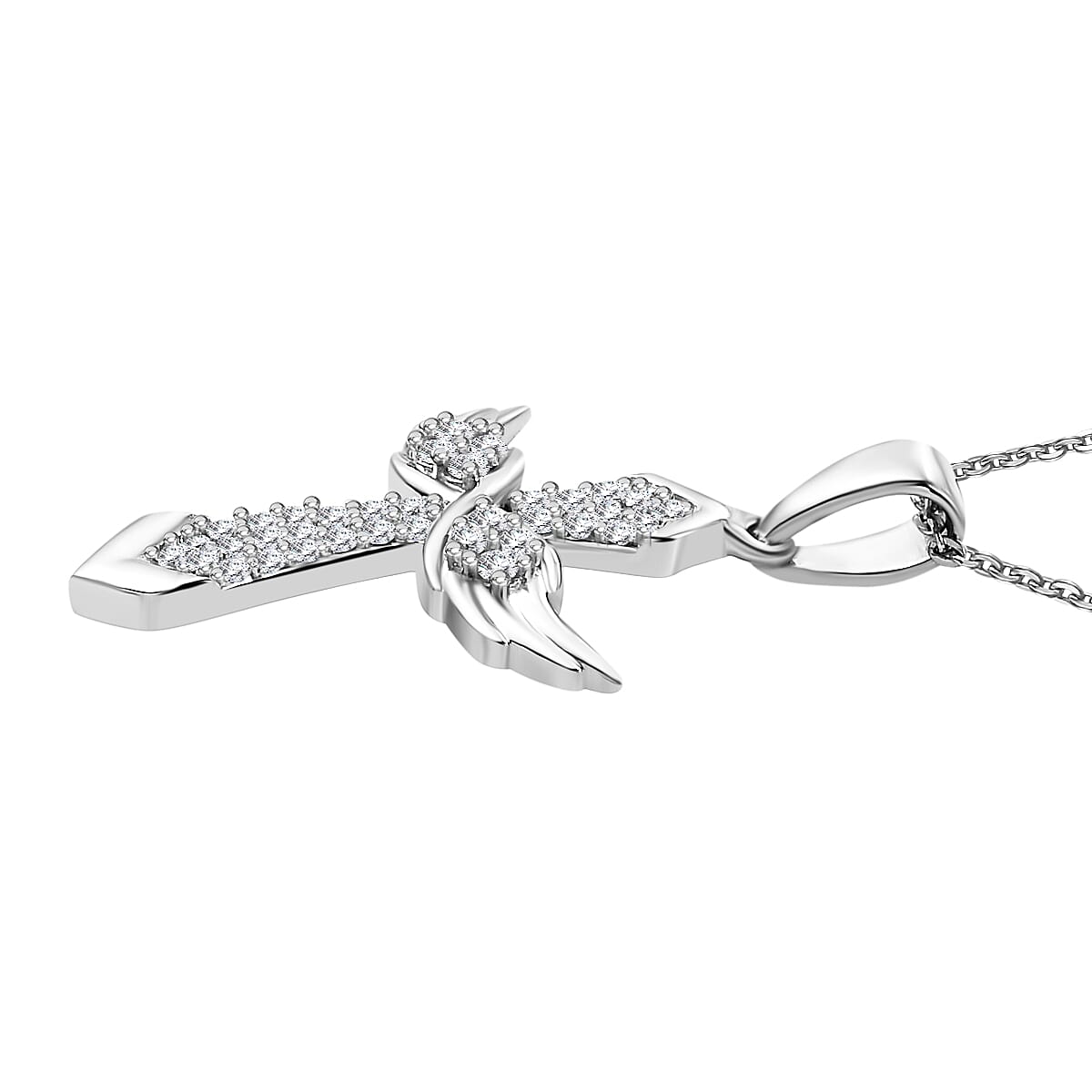 Moissanite Angel Wings Pendant with Chain (Size 20) in Platinum Overlay Sterling Silver 4314788 4