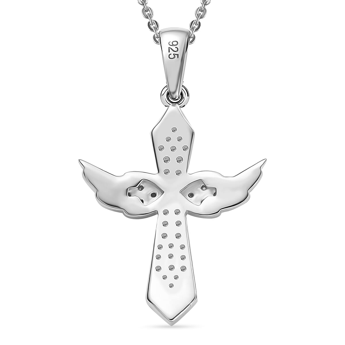 Moissanite Angel Wings Pendant with Chain (Size 20) in Platinum Overlay Sterling Silver 4314788 5