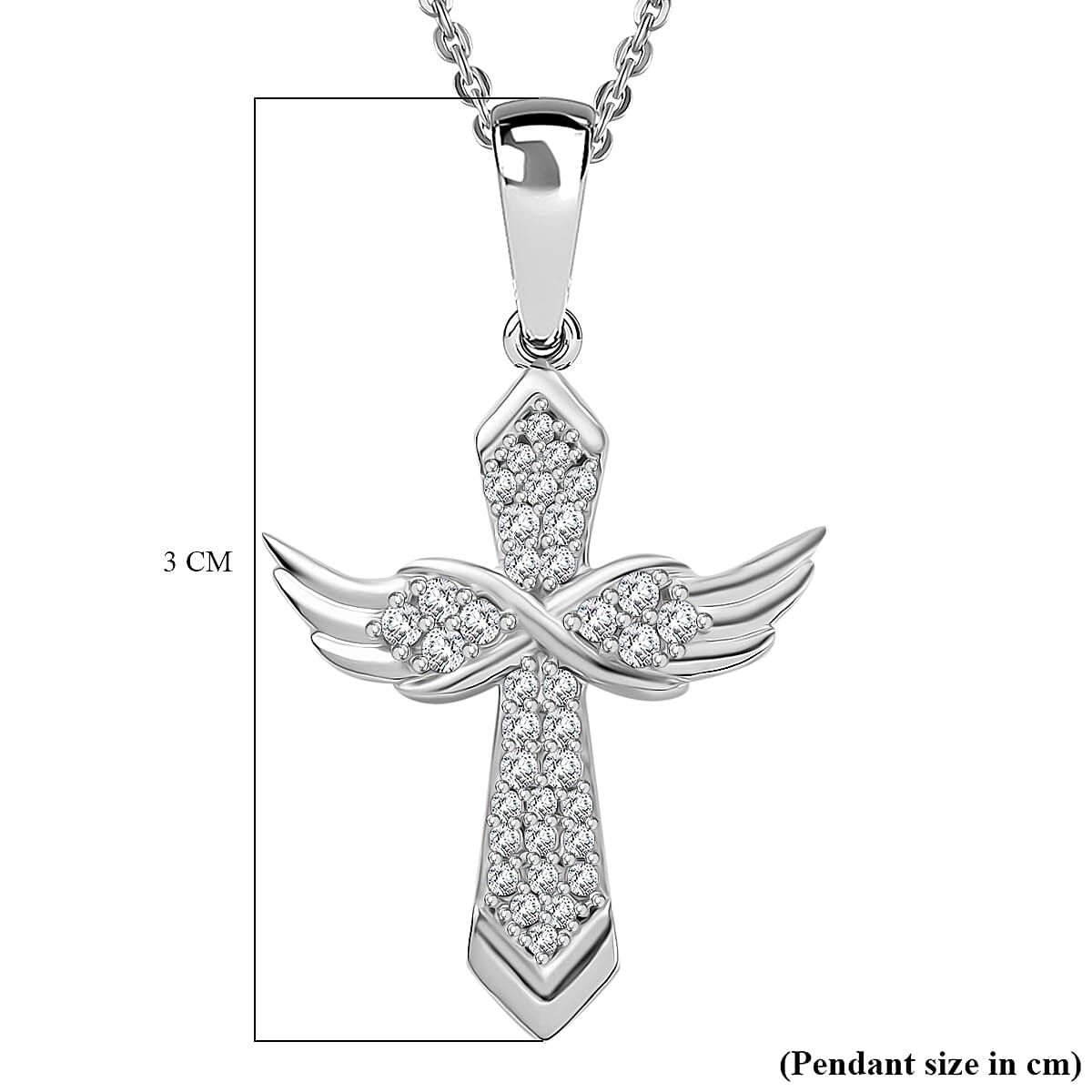Moissanite Angel Wings Pendant with Chain (Size 20) in Platinum Overlay Sterling Silver 4314788 6