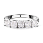 Moissanite (Asscher Cut) 5 Stone Ring in Rhodium Overlay Sterling Silver 1.70 Ct