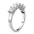 Moissanite (Asscher Cut) 5 Stone Ring in Rhodium Overlay Sterling Silver 1.70 Ct