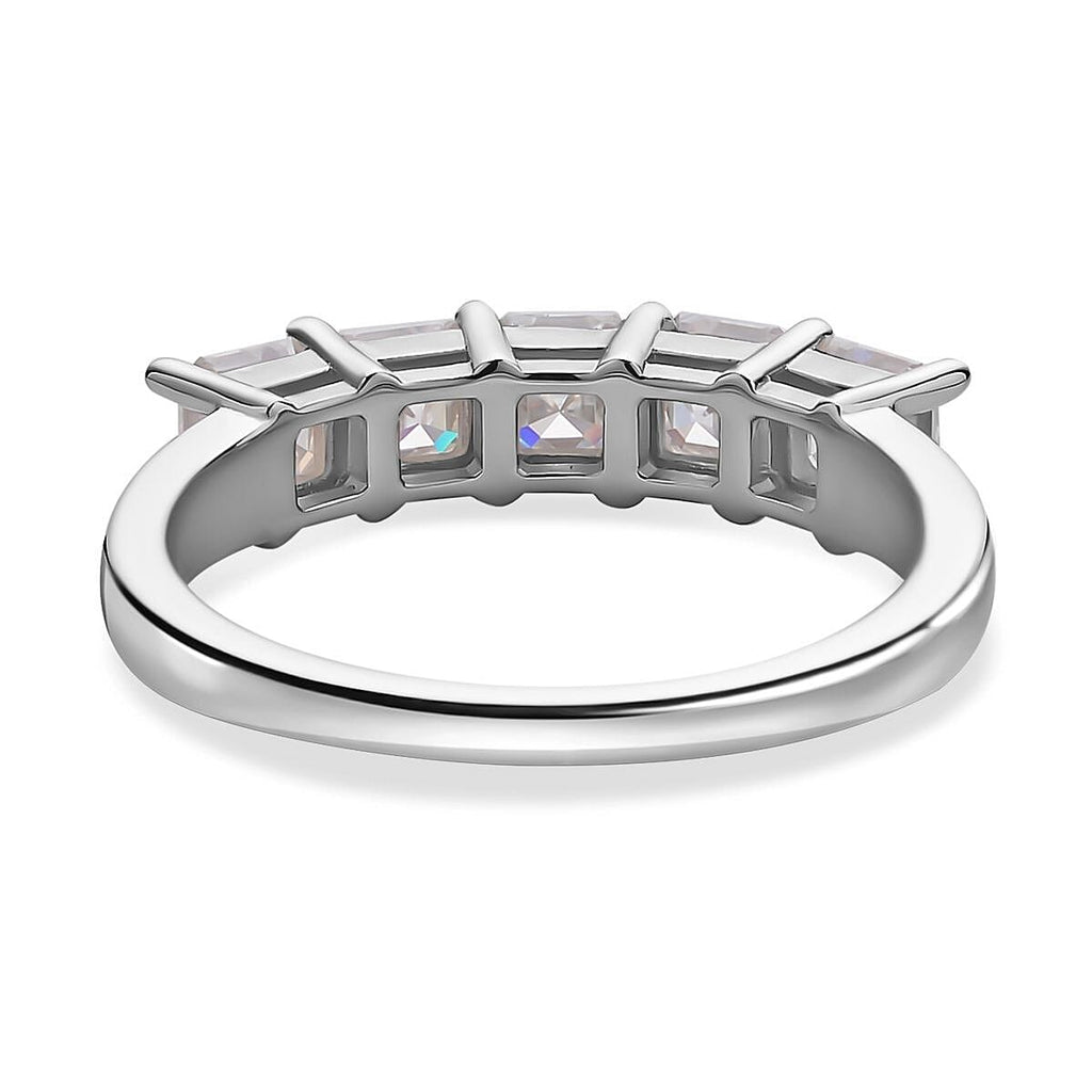 Moissanite (Asscher Cut) 5 Stone Ring in Rhodium Overlay Sterling Silver 1.70 Ct