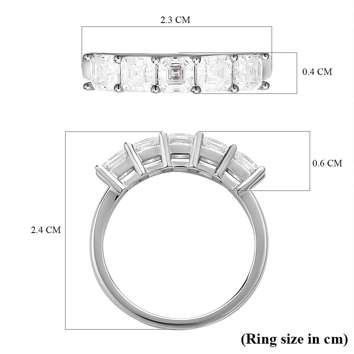 Moissanite Asscher Cut 5 Stone Ring in Rhodium Overlay Sterling Silver 1.70 Ct. 7266314 10