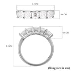 Moissanite (Asscher Cut) 5 Stone Ring in Rhodium Overlay Sterling Silver 1.70 Ct