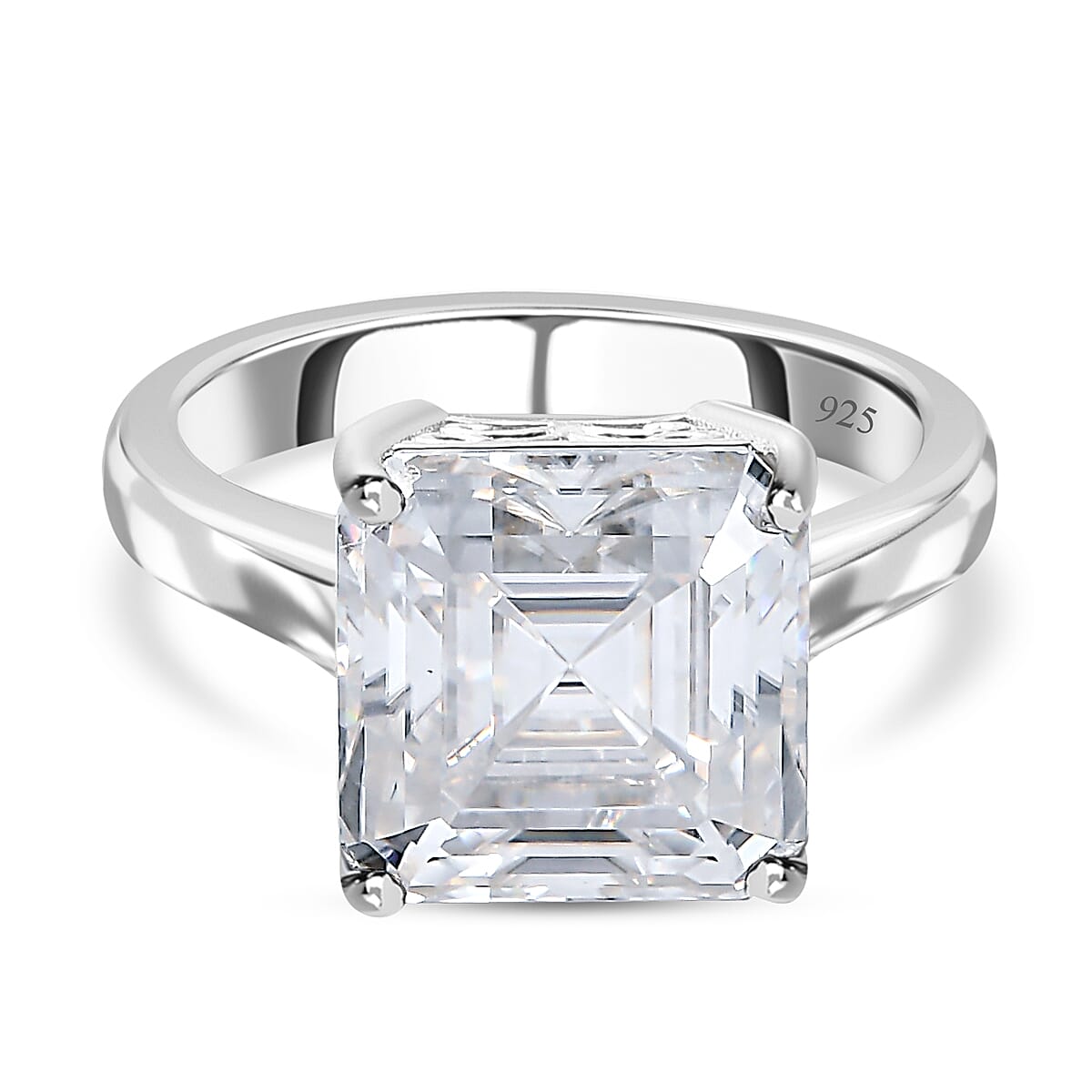 Moissanite (Asscher Cut) Solitaire Ring in Platinum Overlay Sterling Silver 5.40 Ct. 7326970 0
