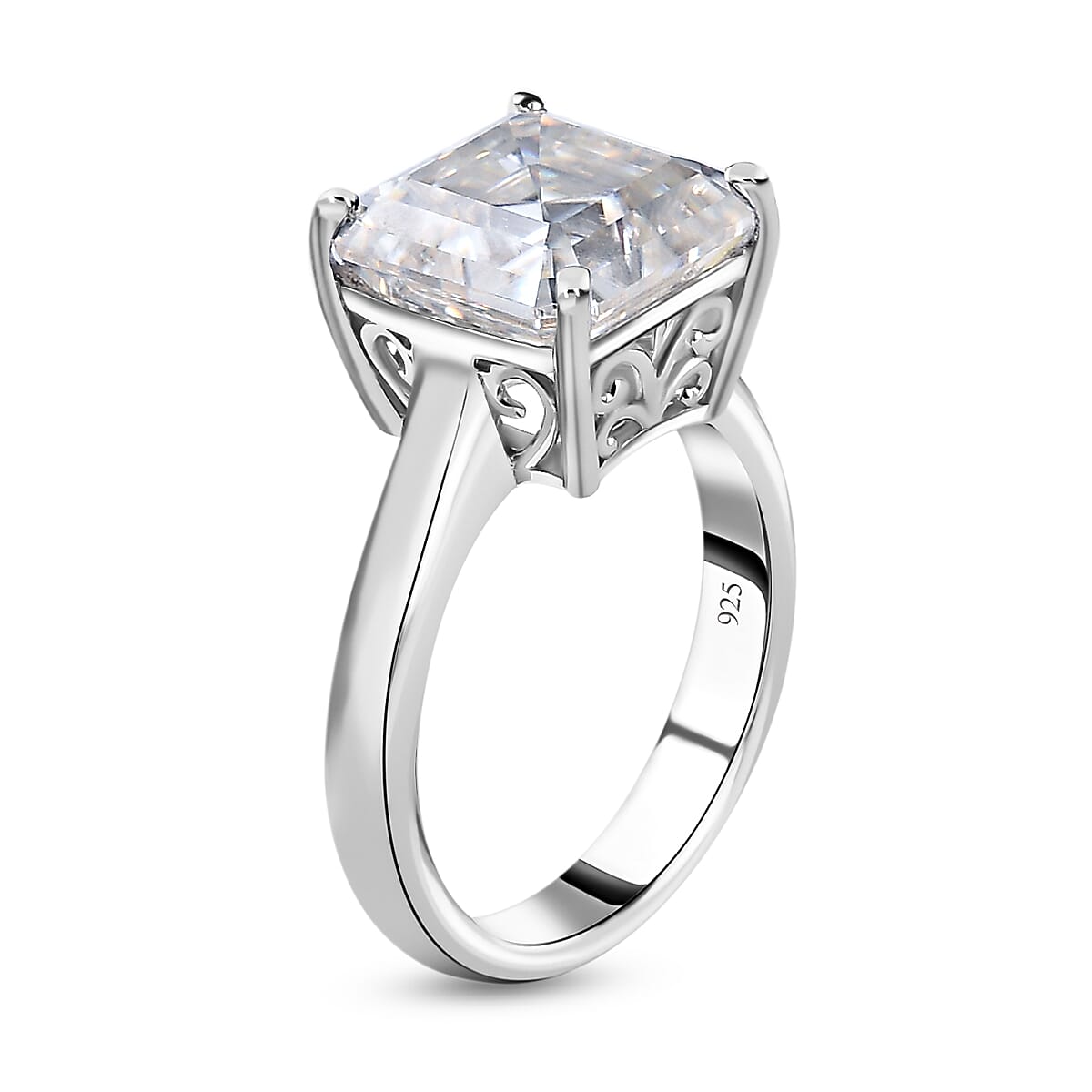 Moissanite (Asscher Cut) Solitaire Ring in Platinum Overlay Sterling Silver 5.40 Ct. 7326970 7