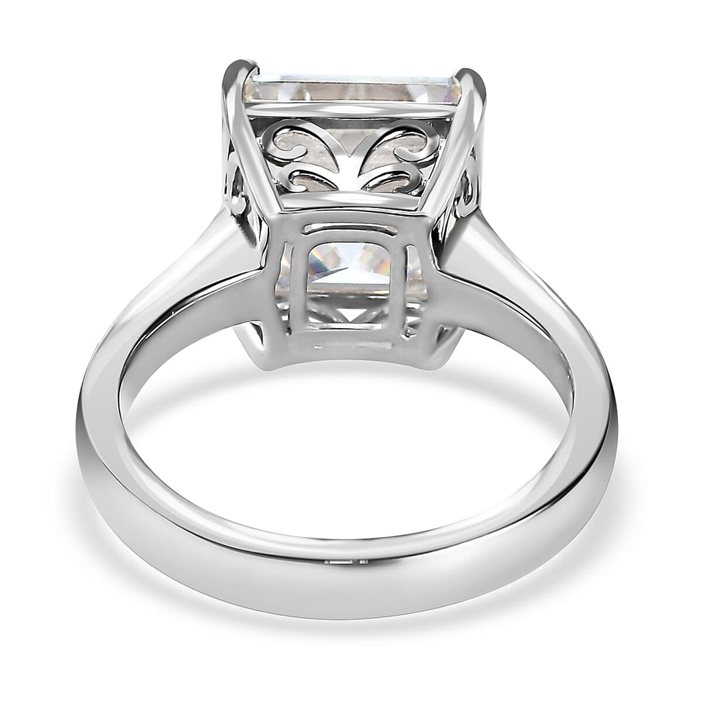 Moissanite (Asscher Cut) Solitaire Ring in Platinum Overlay Sterling Silver 5.40 Ct.