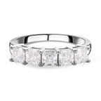 Moissanite (Asscher Cut) 5 Stone Ring in Rhodium Overlay Sterling Silver 1.70 Ct