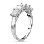Moissanite (Asscher Cut) 5 Stone Ring in Rhodium Overlay Sterling Silver 1.70 Ct