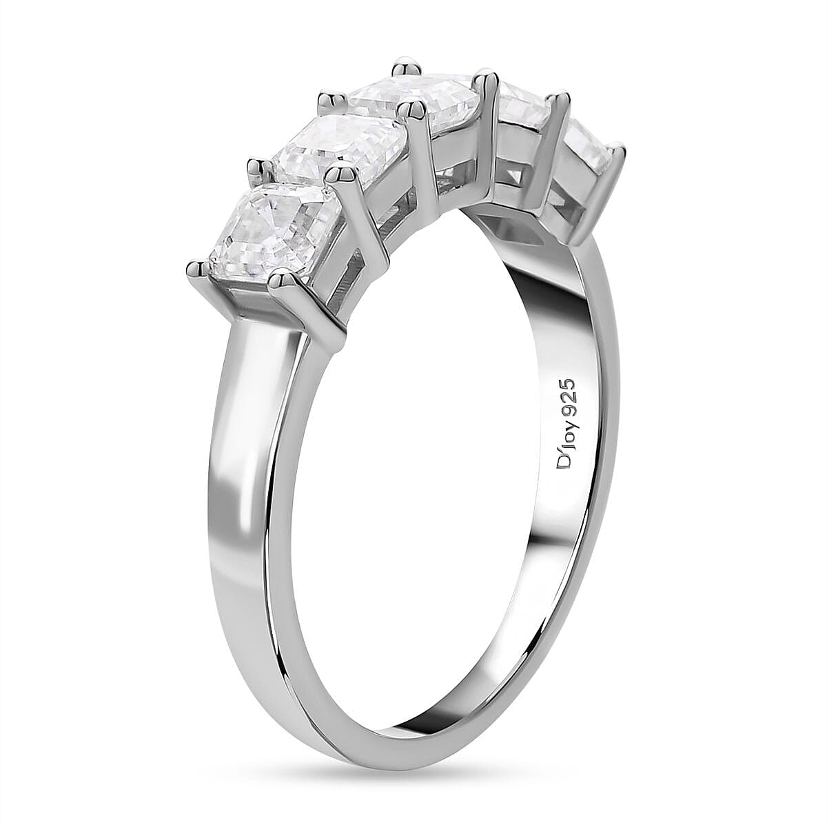 Moissanite Asscher Cut 5 Stone Ring in Rhodium Overlay Sterling Silver 1.70 Ct. 7266314 7