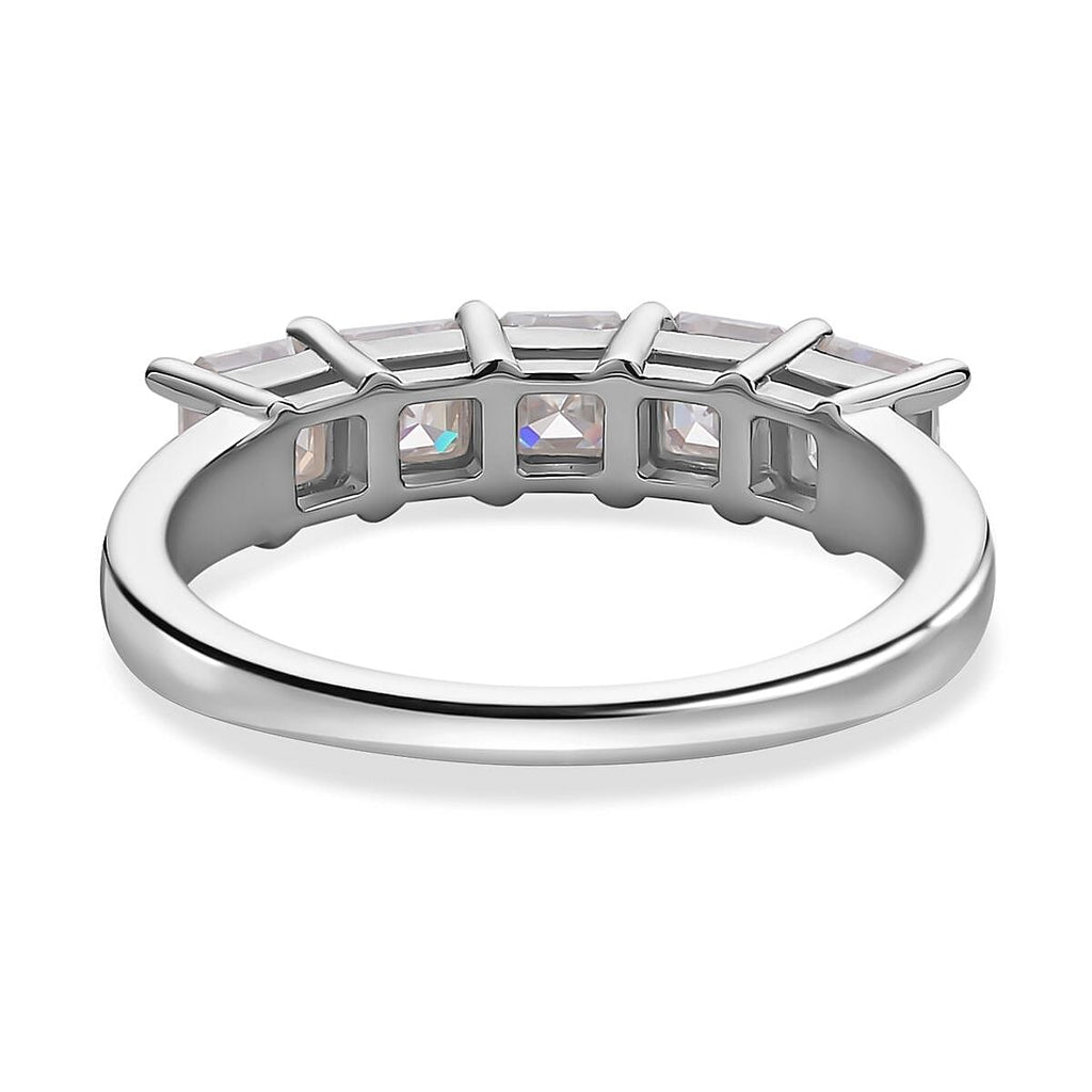 Moissanite (Asscher Cut) 5 Stone Ring in Rhodium Overlay Sterling Silver 1.70 Ct
