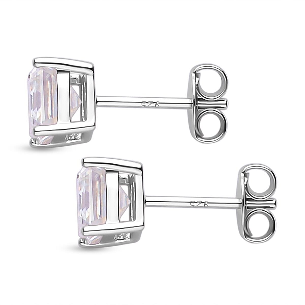 Moissanite Asscher Cut Stud Earrings (With Push Back) in Rhodium Overlay Sterling Silver 7266308 3
