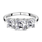 Moissanite (Asscher Cut) Trilogy Ring in Platinum Overlay Sterling Silver 2.482 Ct.