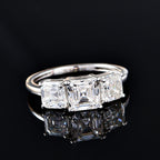 Moissanite (Asscher Cut) Trilogy Ring in Platinum Overlay Sterling Silver 2.482 Ct.