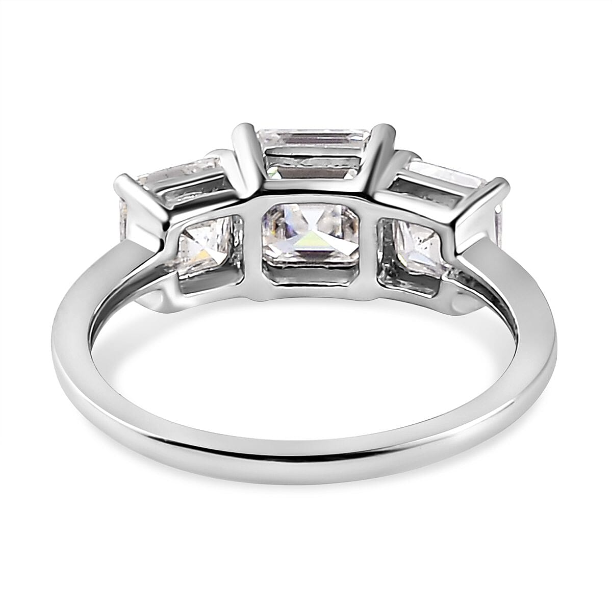 Moissanite (Asscher Cut) Trilogy Ring in Platinum Overlay Sterling Silver 2.482 Ct. 7173159 10