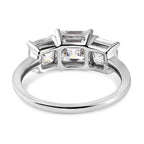 Moissanite (Asscher Cut) Trilogy Ring in Platinum Overlay Sterling Silver 2.482 Ct.