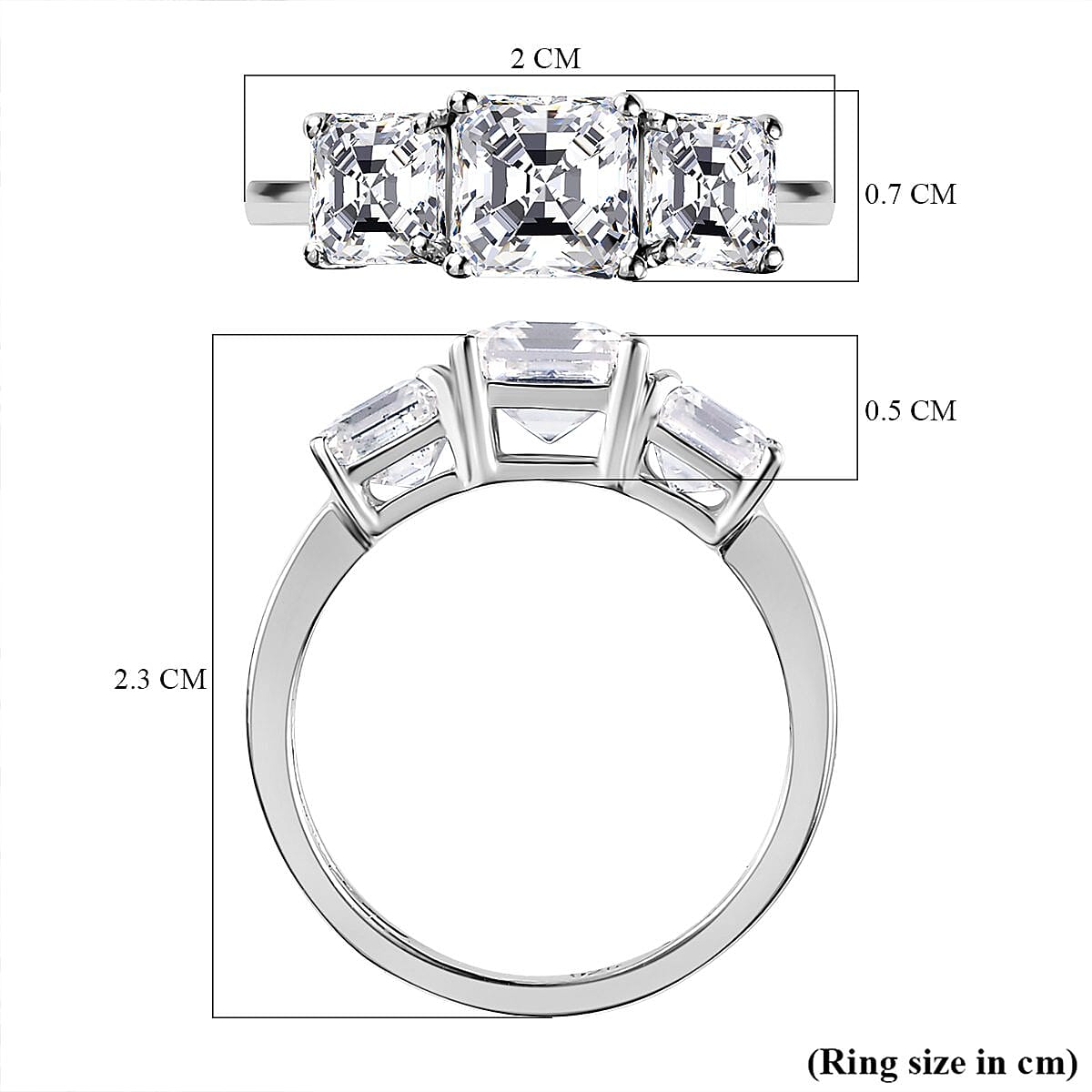Moissanite (Asscher Cut) Trilogy Ring in Platinum Overlay Sterling Silver 2.482 Ct. 7173159 12