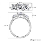 Moissanite (Asscher Cut) Trilogy Ring in Platinum Overlay Sterling Silver 2.482 Ct.