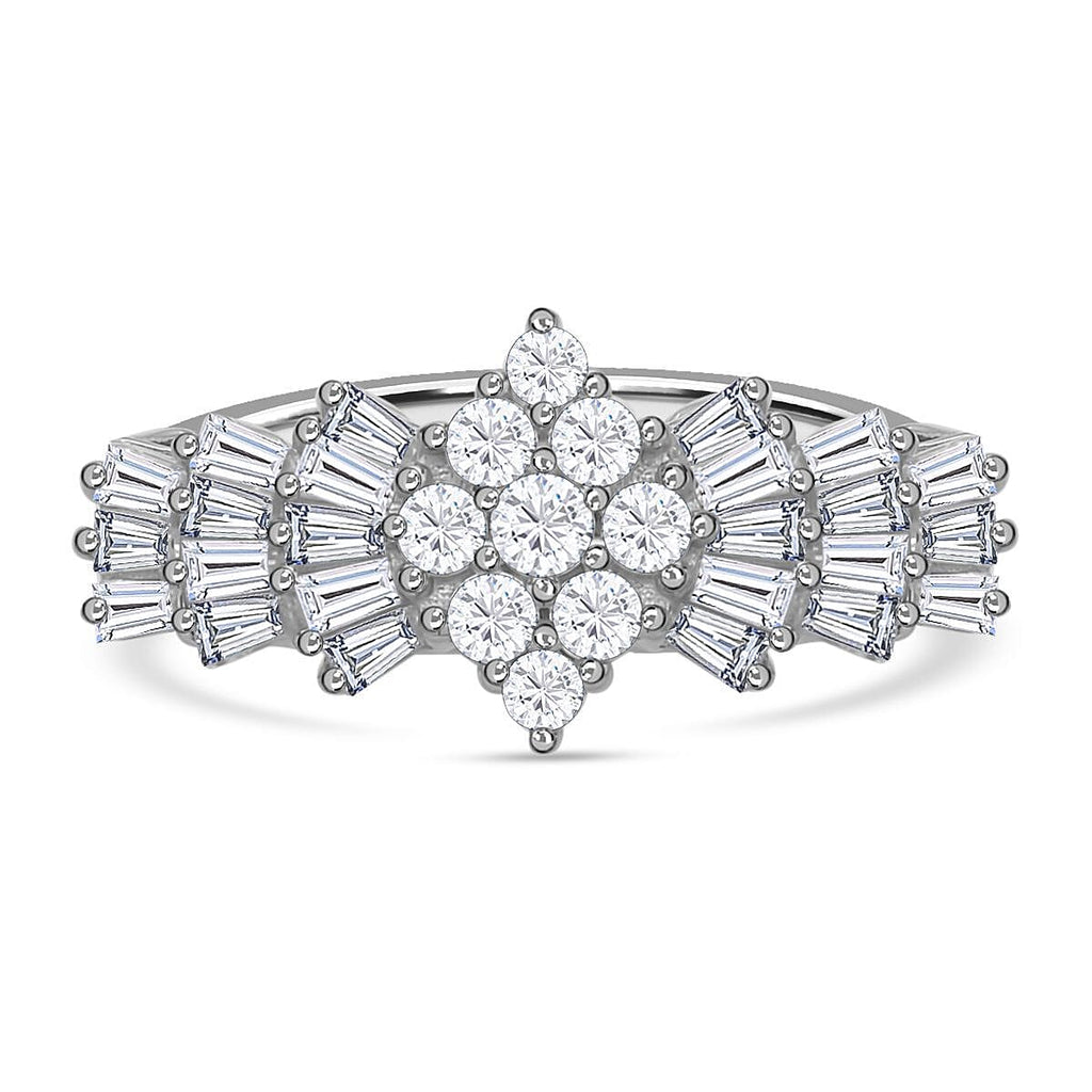 Moissanite Ballerina Ring in Rhodium Overlay Sterling Silver 1.29 Ct.