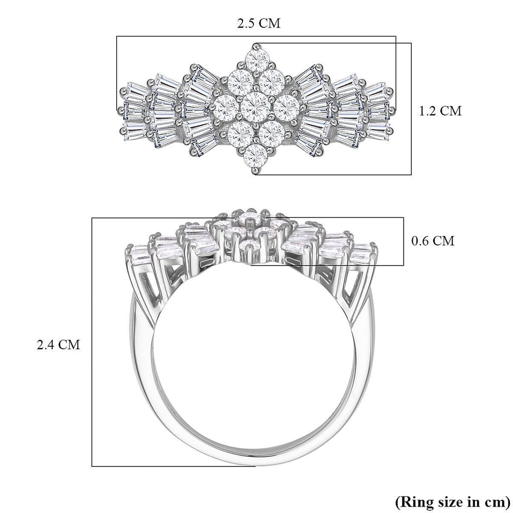 Moissanite Ballerina Ring in Rhodium Overlay Sterling Silver 1.29 Ct.