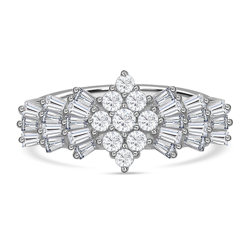 Moissanite Ballerina Ring in Rhodium Overlay Sterling Silver 1.29 Ct.