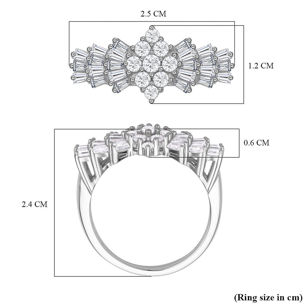 Moissanite Ballerina Ring in Rhodium Overlay Sterling Silver 1.29 Ct.