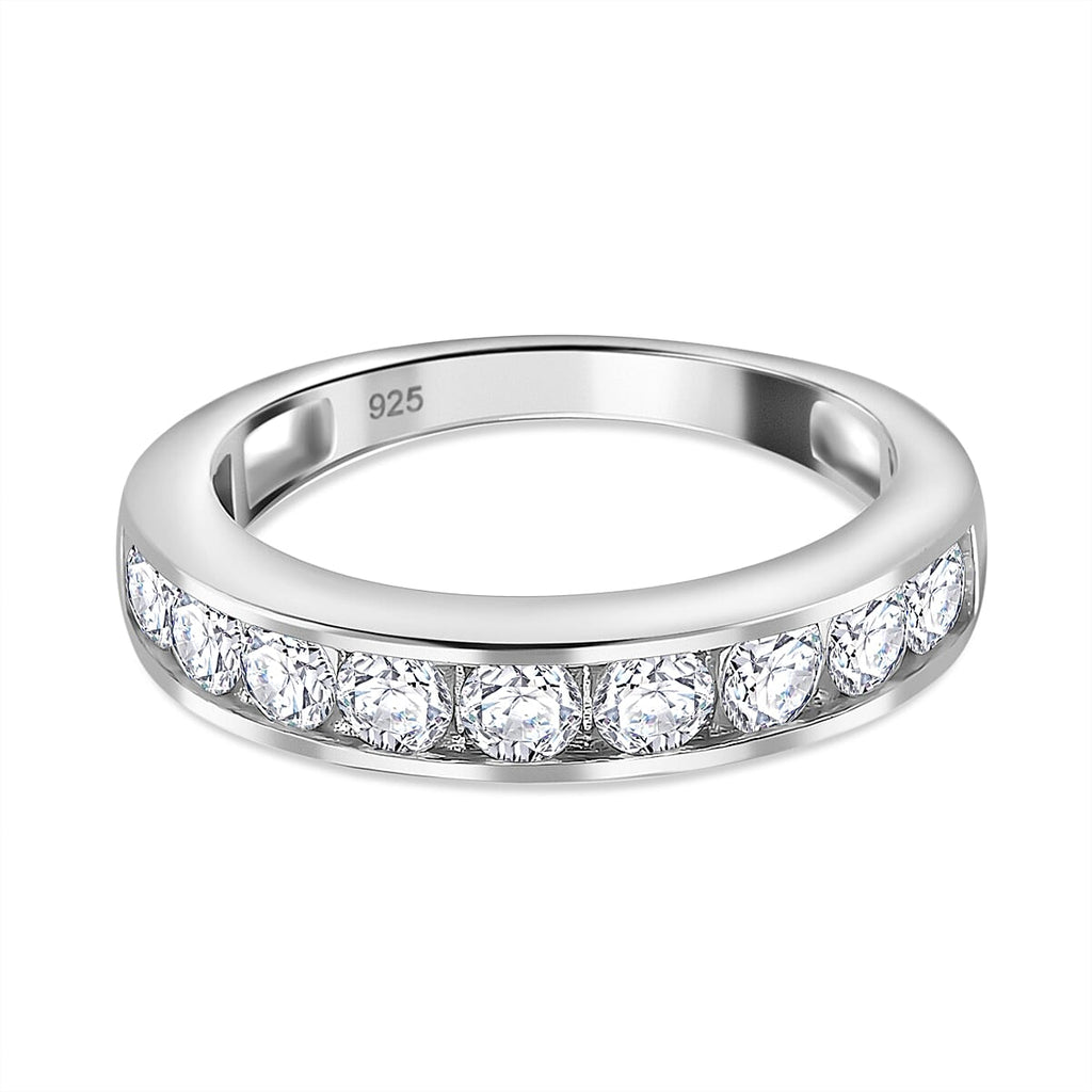 RADIANTA Moissanite - GRA Certified D-VVS1 Moissanite Band Ring in Rhodium Overlay Sterling Silver 1.00 Ct.