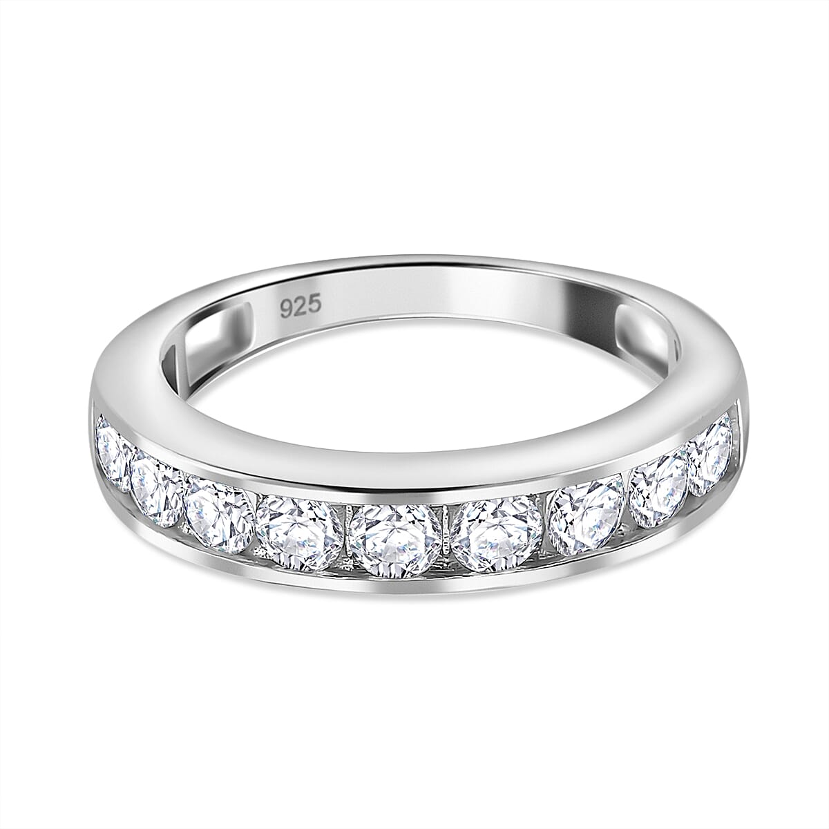 RADIANTA GRA Certified Moissanite D-VVS1 Band Ring in Rhodium Overlay Sterling Silver 1.00 Ct. 7967564 0