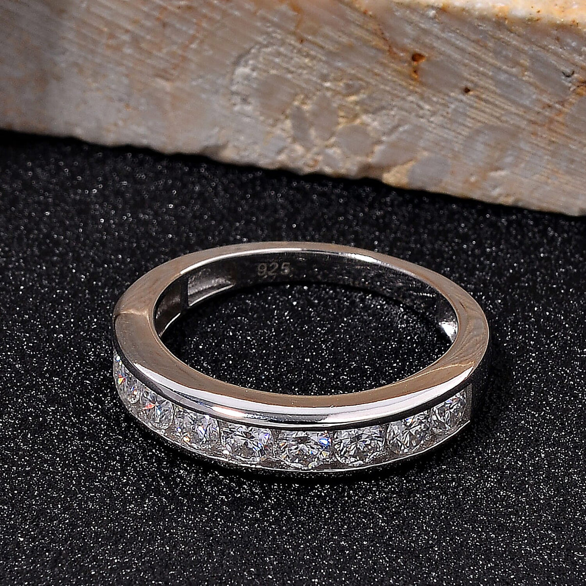 RADIANTA GRA Certified Moissanite D-VVS1 Band Ring in Rhodium Overlay Sterling Silver 1.00 Ct. 7967564 1