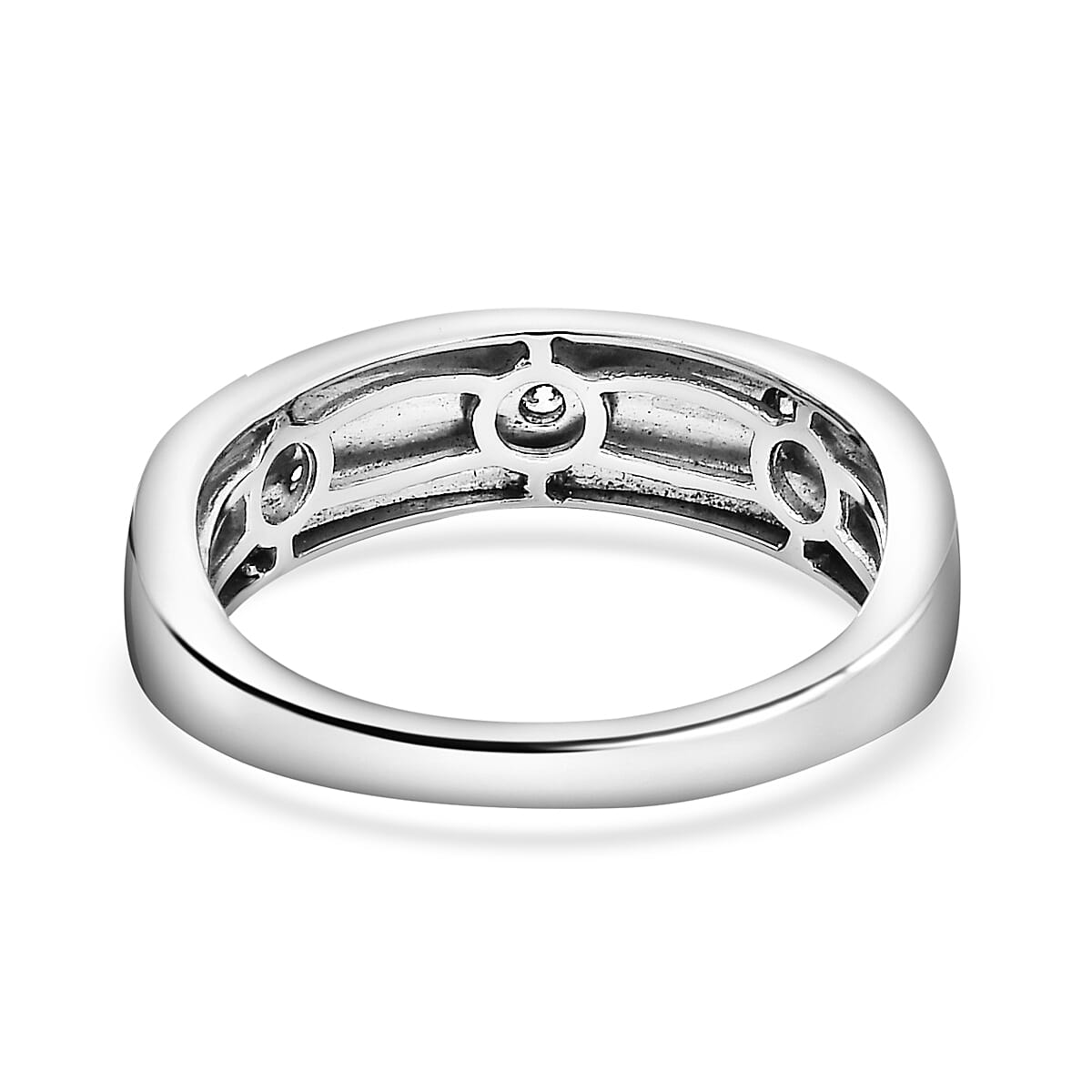 Moissanite 3 Stone Wedding Band Ring in Three Tone Plated Sterling Silver 7618120 4