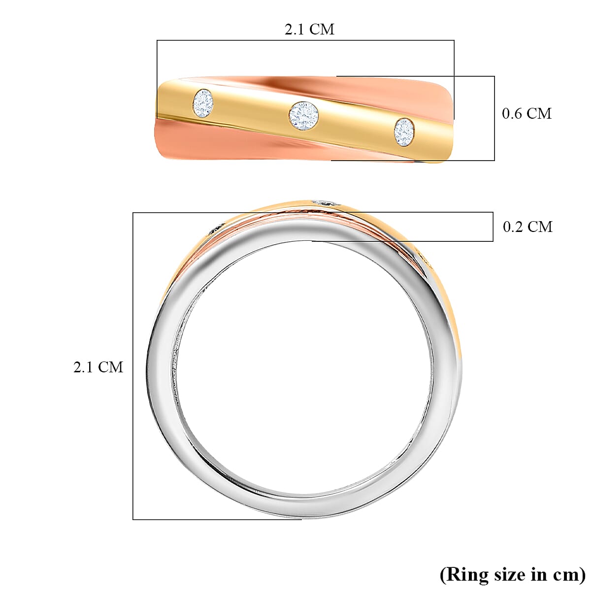 Moissanite 3 Stone Wedding Band Ring in Three Tone Plated Sterling Silver 7618120 5