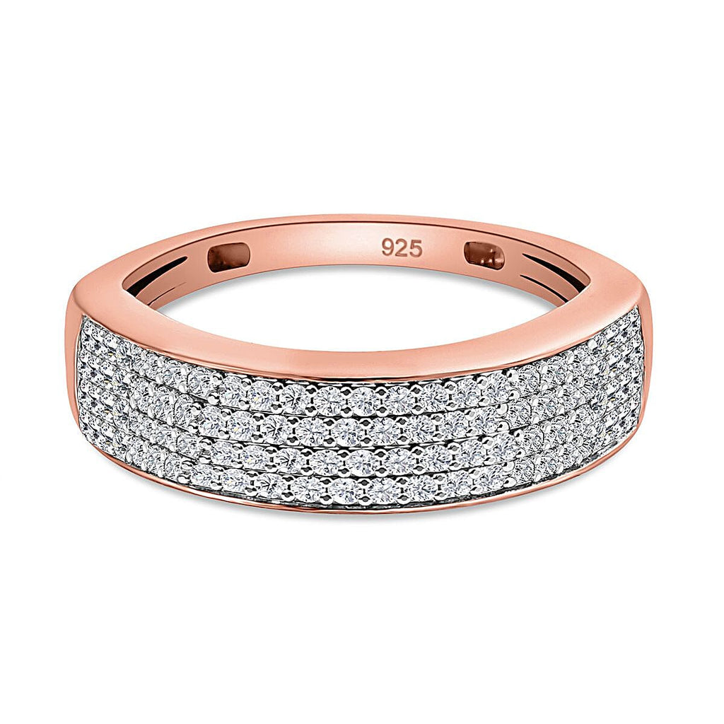 Moissanite Band Ring in 18K Vermeil Rose Gold Plated Sterling Silver
