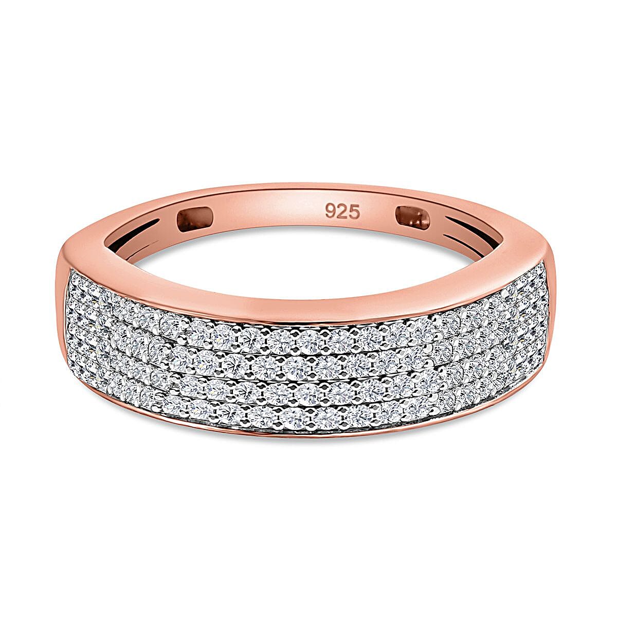 D'Joy - Moissanite Band Ring in 18K Vermeil Rose Gold Plated Sterling Silver V32528488 0