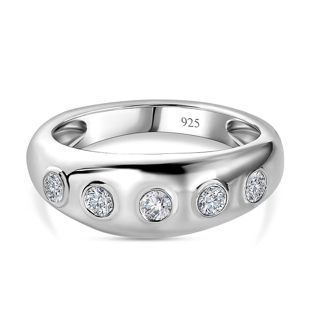 Moissanite  Band Ring in Platinum Overlay Sterling Silver 0.28 ct,  Silver Wt. 5 Gms  0.920  Ct.