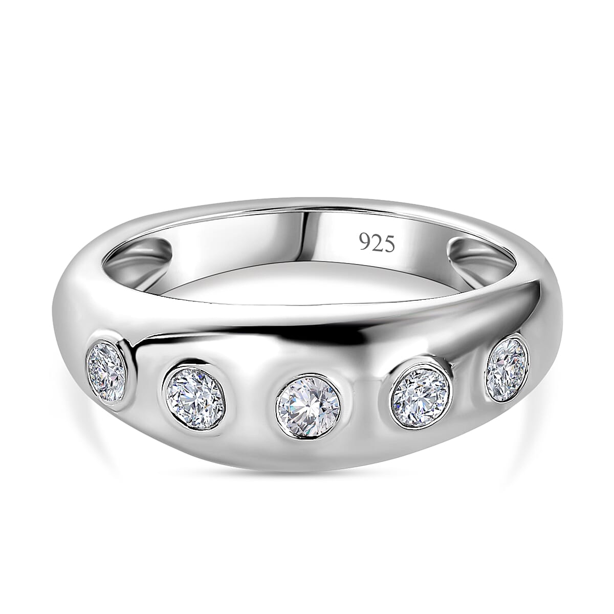 Moissanite Wedding Band Ring in Platinum Overlay Sterling Silver 0.28 ct,  Silver Wt. 5 Gms  0.920  Ct. 7623932 0