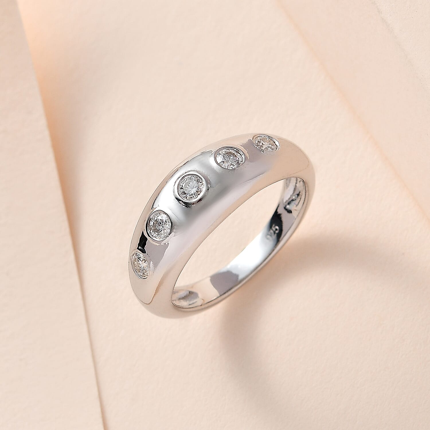 Moissanite Wedding Band Ring in Platinum Overlay Sterling Silver 0.28 ct,  Silver Wt. 5 Gms  0.920  Ct. 7623932 1